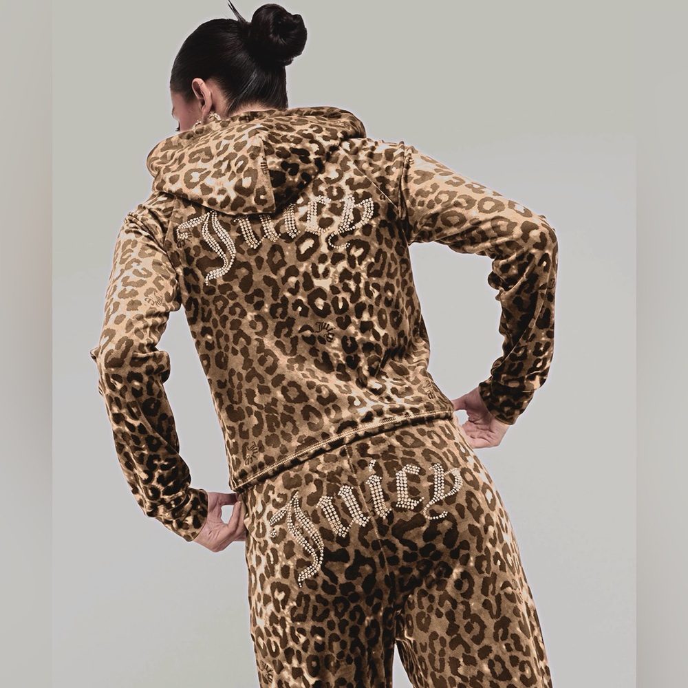 NWT JUICY COUTURE animal print small bling Velour Tracksuit  Set -Ocelot